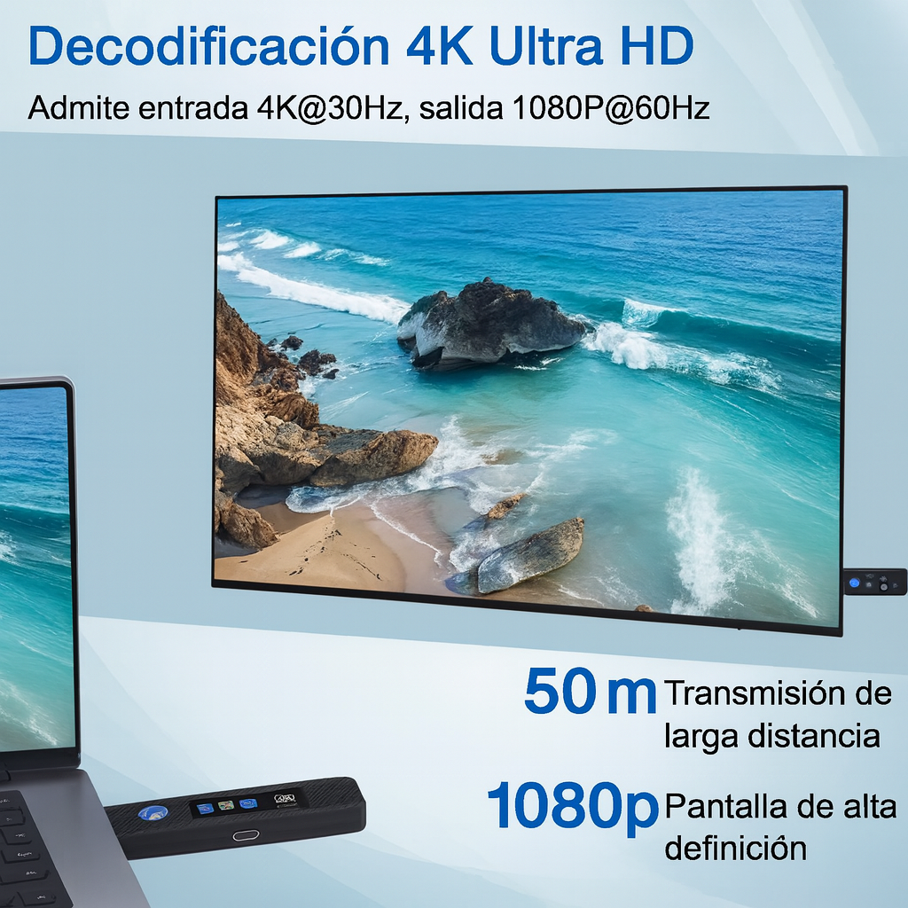 Extensor HDMI inalámbrico 1080p 50 m con display LED (TX+RX)